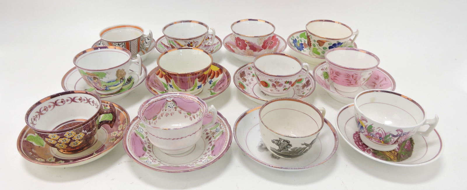 Sunderland pink luster lot of 12 cups & (1 of 1)