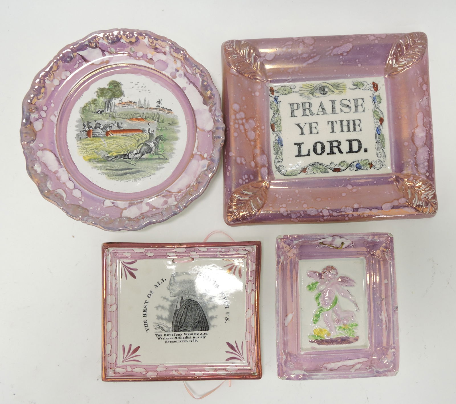 Sunderland pink luster lot of 4 wall (1 of 1)