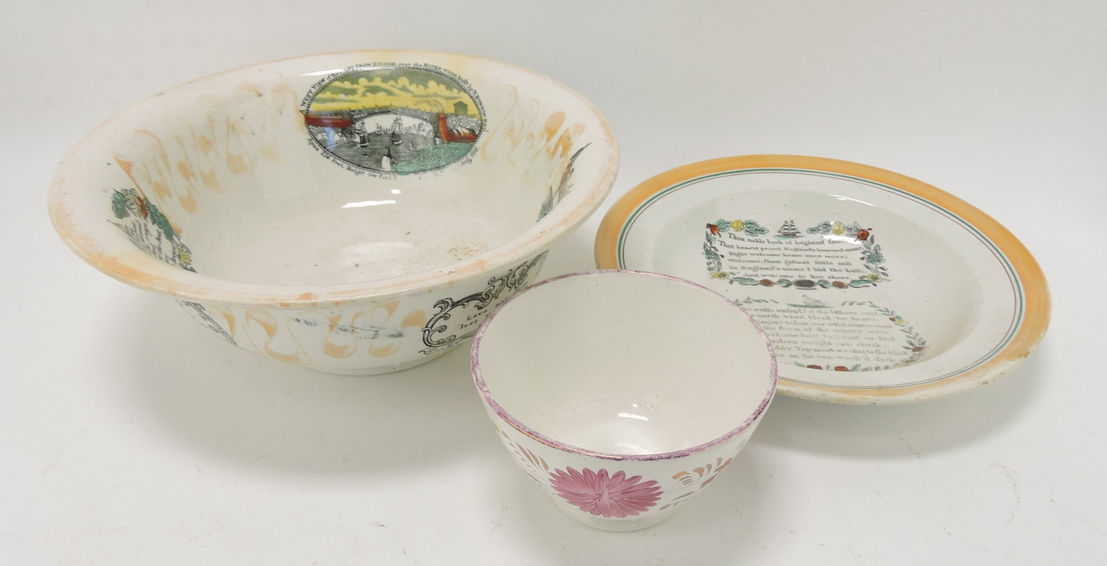 Lusterware lot of 3 bowls, 6 1/2 to: 8 1/2", various condition