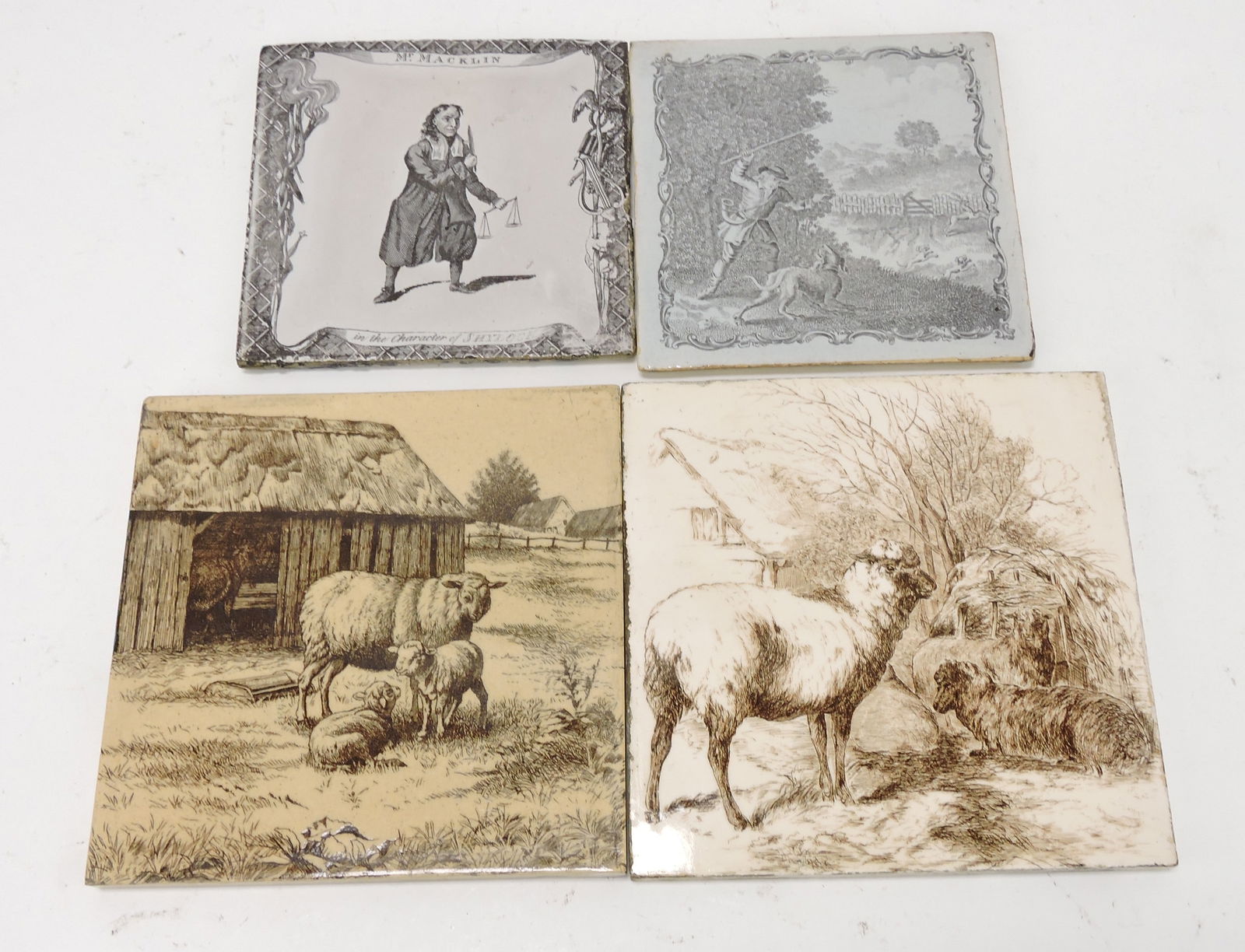 Lot of 4 ceramic tiles; Mr. Macklin 5", (1 of 1)