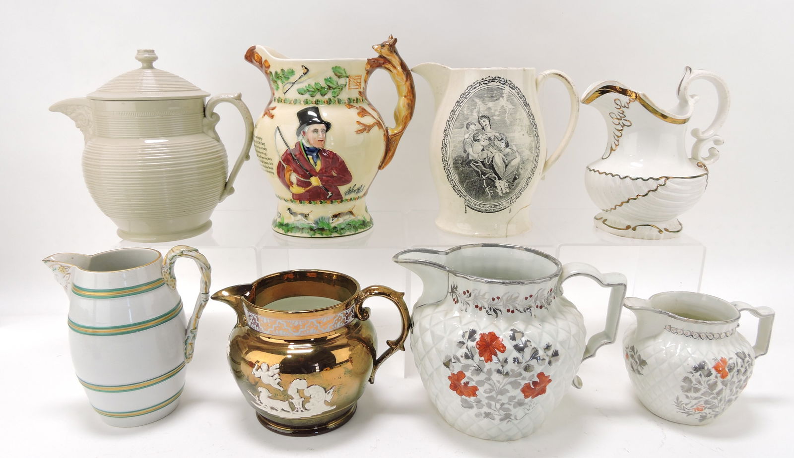 Lot of 8 English jugs, 4 1/2 to 8", (1 of 1)