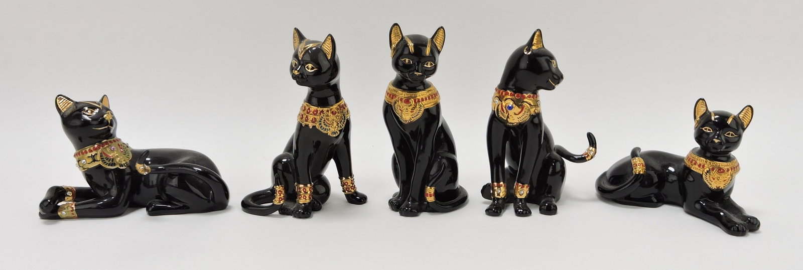 Lenox set of 5 jeweled black cat figures,: 3 1/2 to 5 1/4"