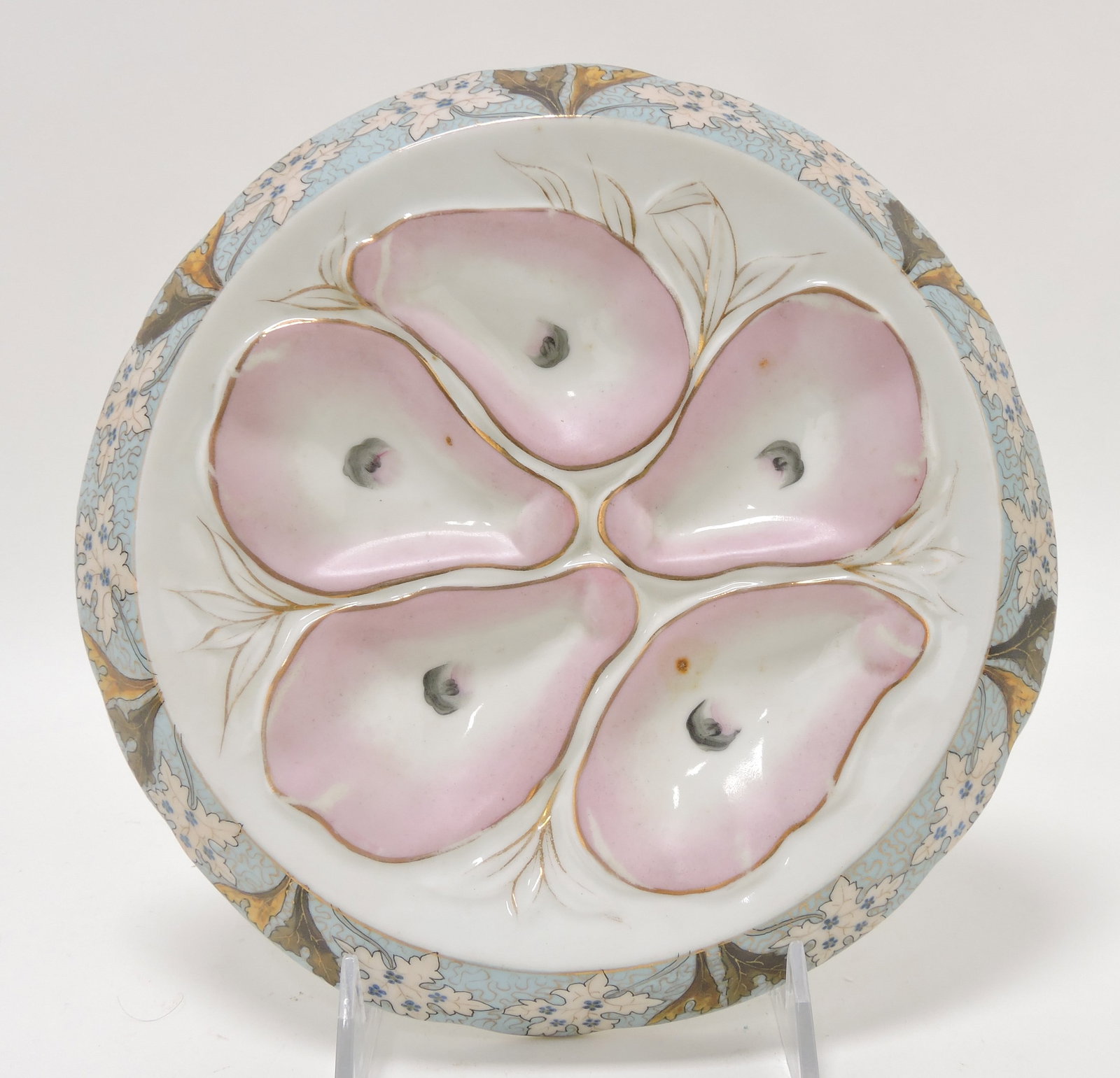 Mark & Gutherz porcelain 5 well: 'flying saucer' oyster plate, 8 1/2", ref. Karsnitz p80