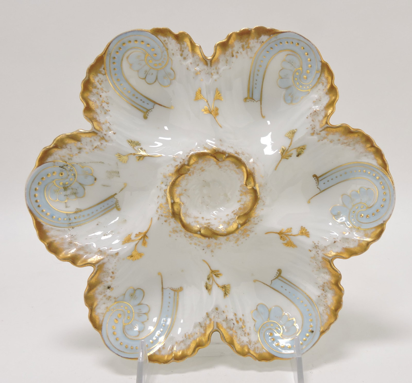 V.F. Limoges six well porcelain oyster: plate, 9"