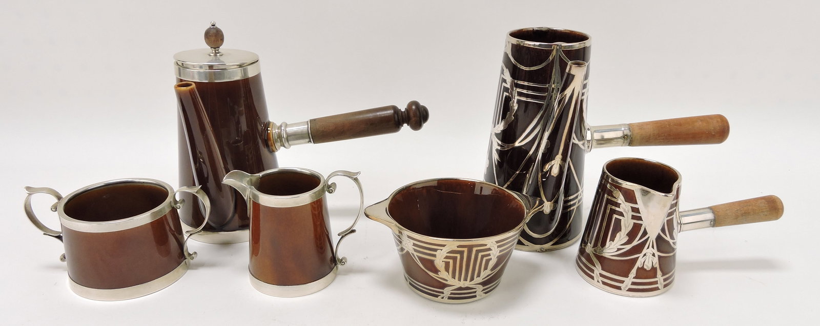 Lenox brown glazed silver overlay: lot of 2 - 3 piece sets