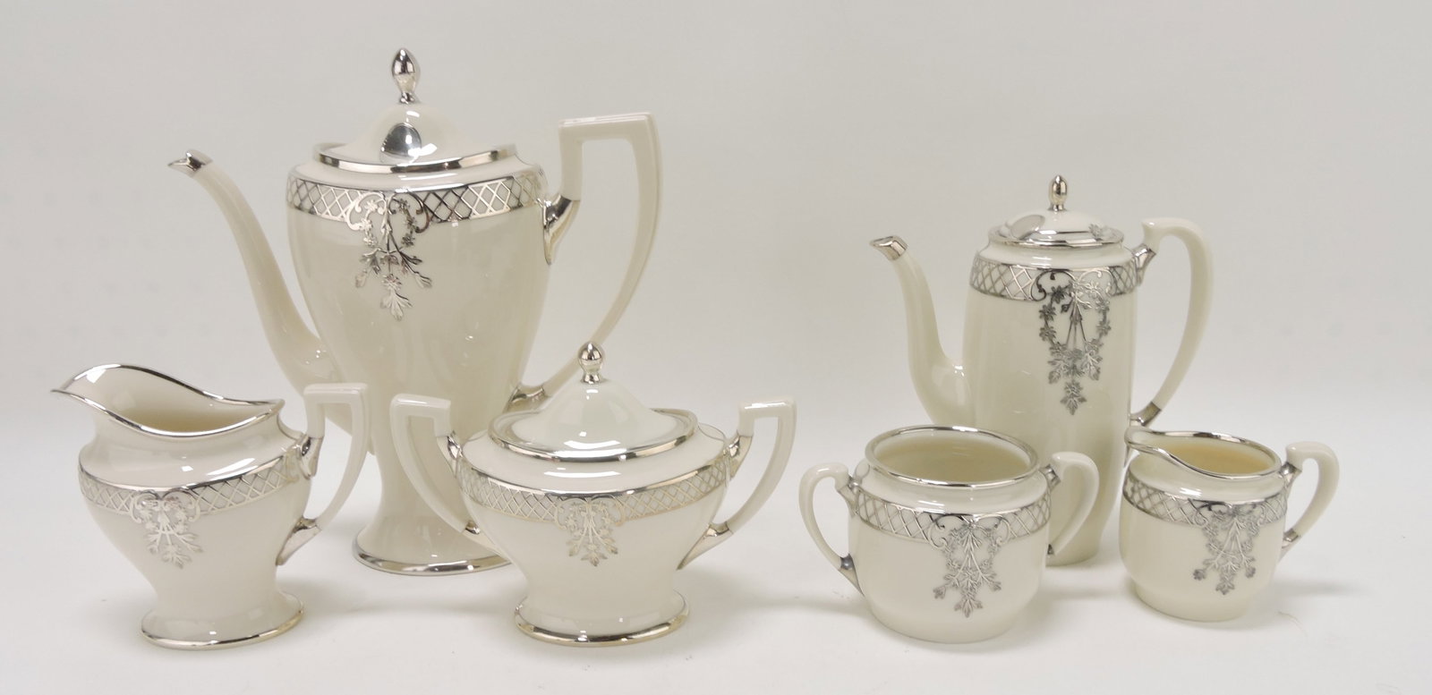 Lenox Belleek lot of 2 - 3 pc silver: overlay tea sets