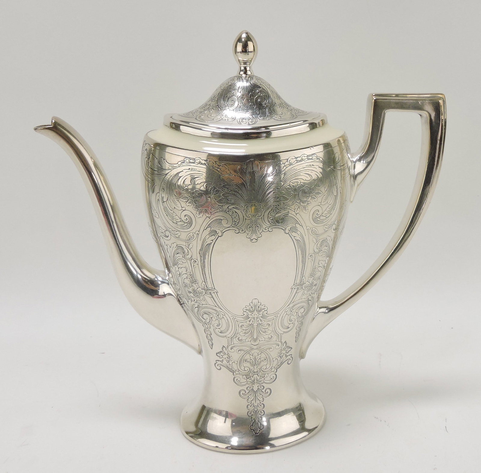 Lenox Reed & Barton 9 1/2" heavy silver: overlay chocolate pot