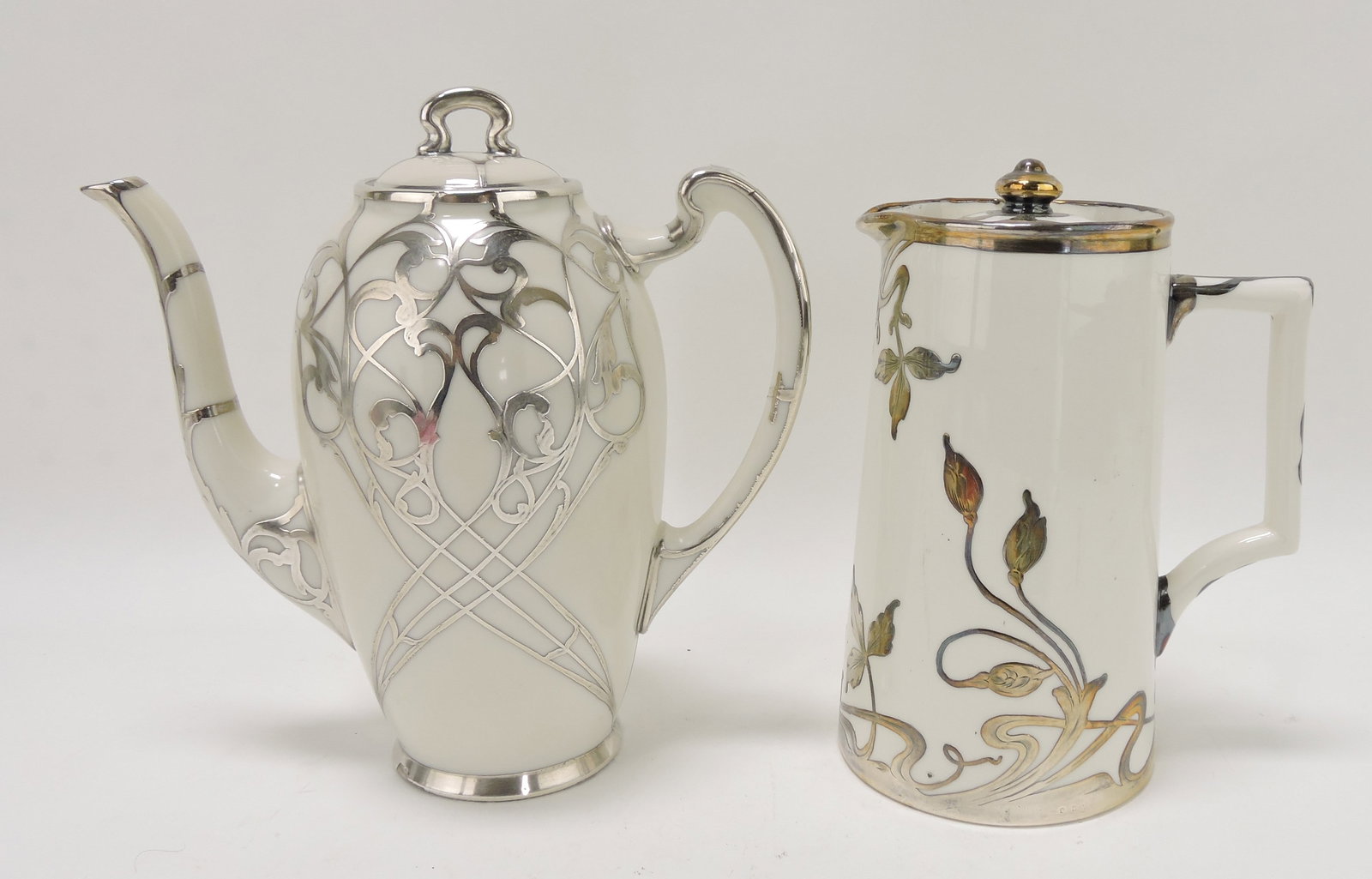 Lenox lot of 2 silver overlay coffee pots: .