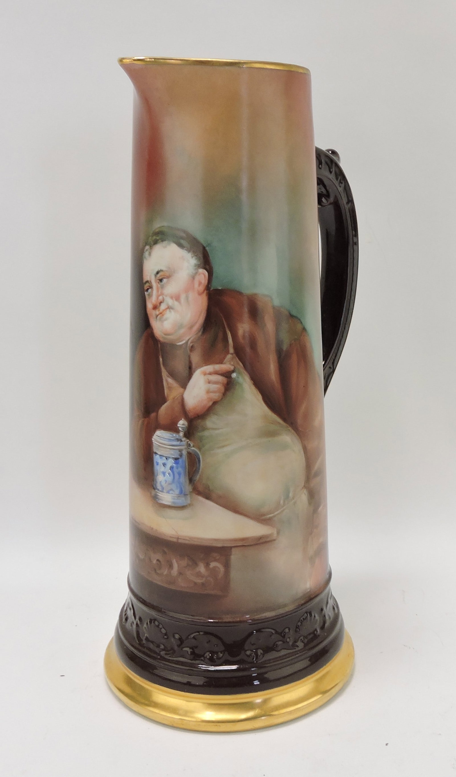 Lenox porcelain tankard with monk,: 14 1/2"