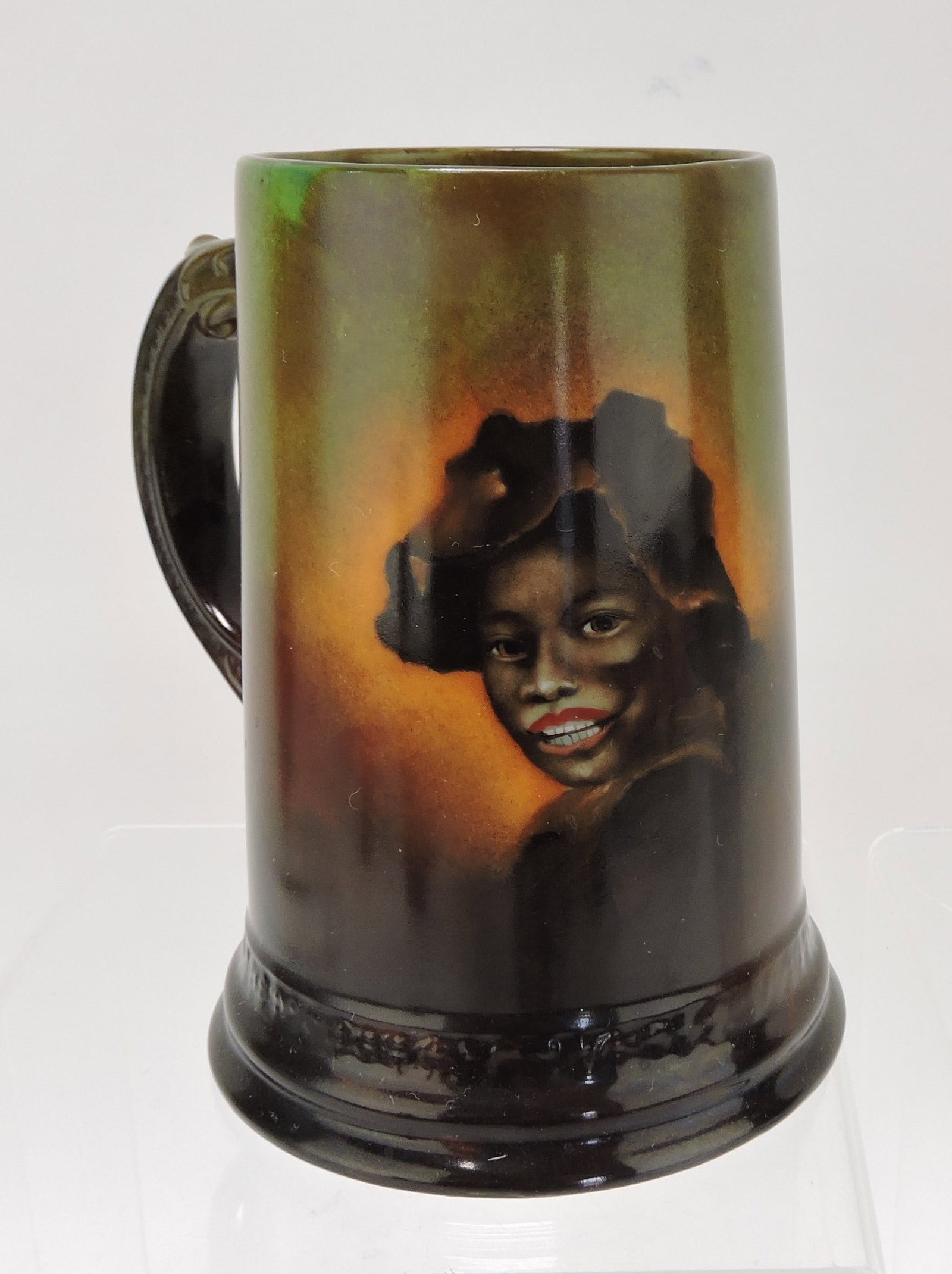 Belleek porcelain rare mug with Black: Americana portrait of a man