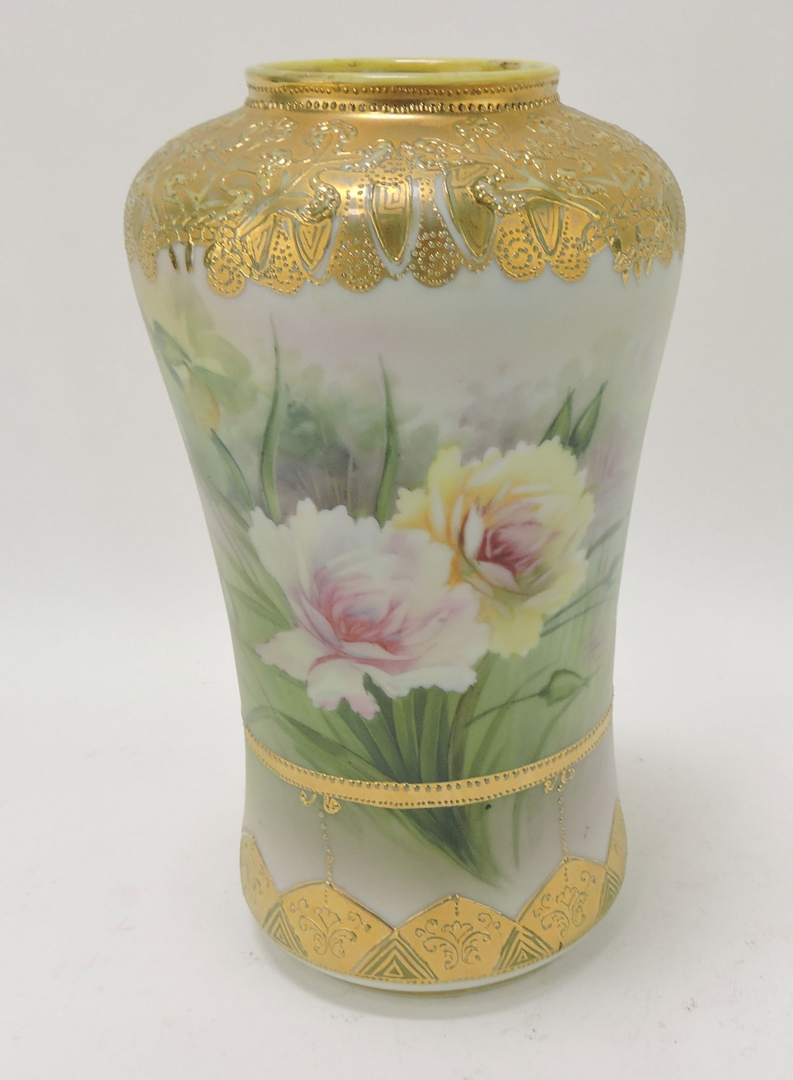 Nippon vase with heavy gold, 8": .