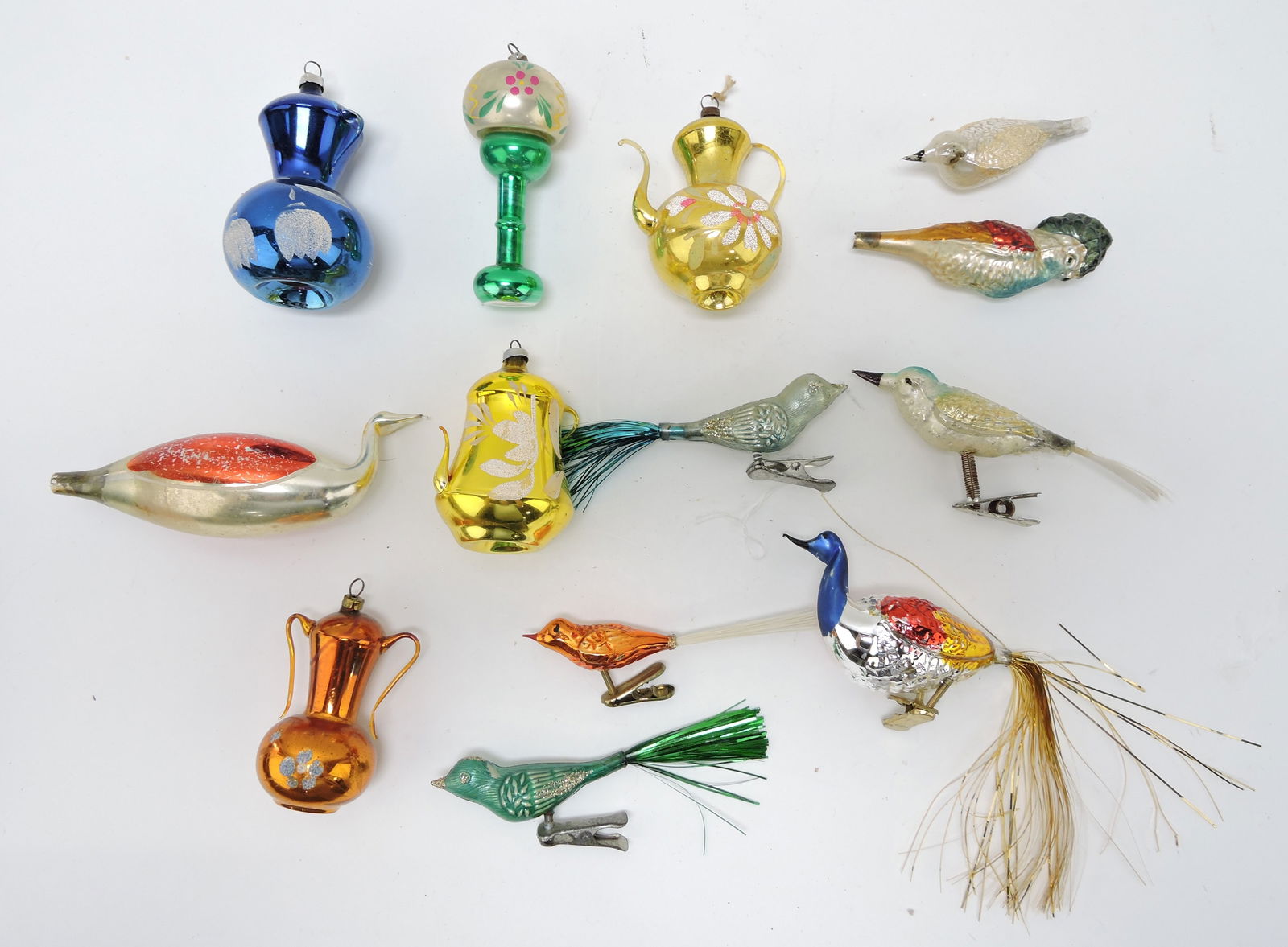 Antique Christmas ornament lot of 13,: various condition