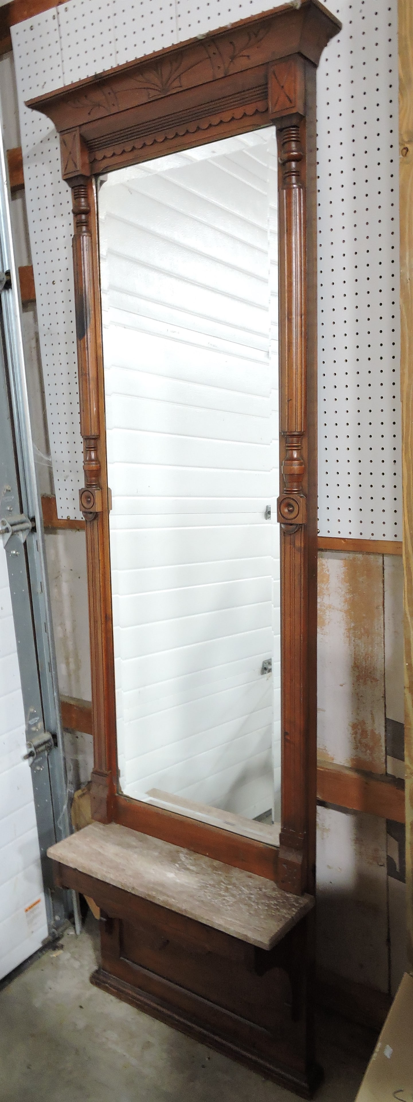 Walnut pier mirror, beveled, marble (1 of 1)