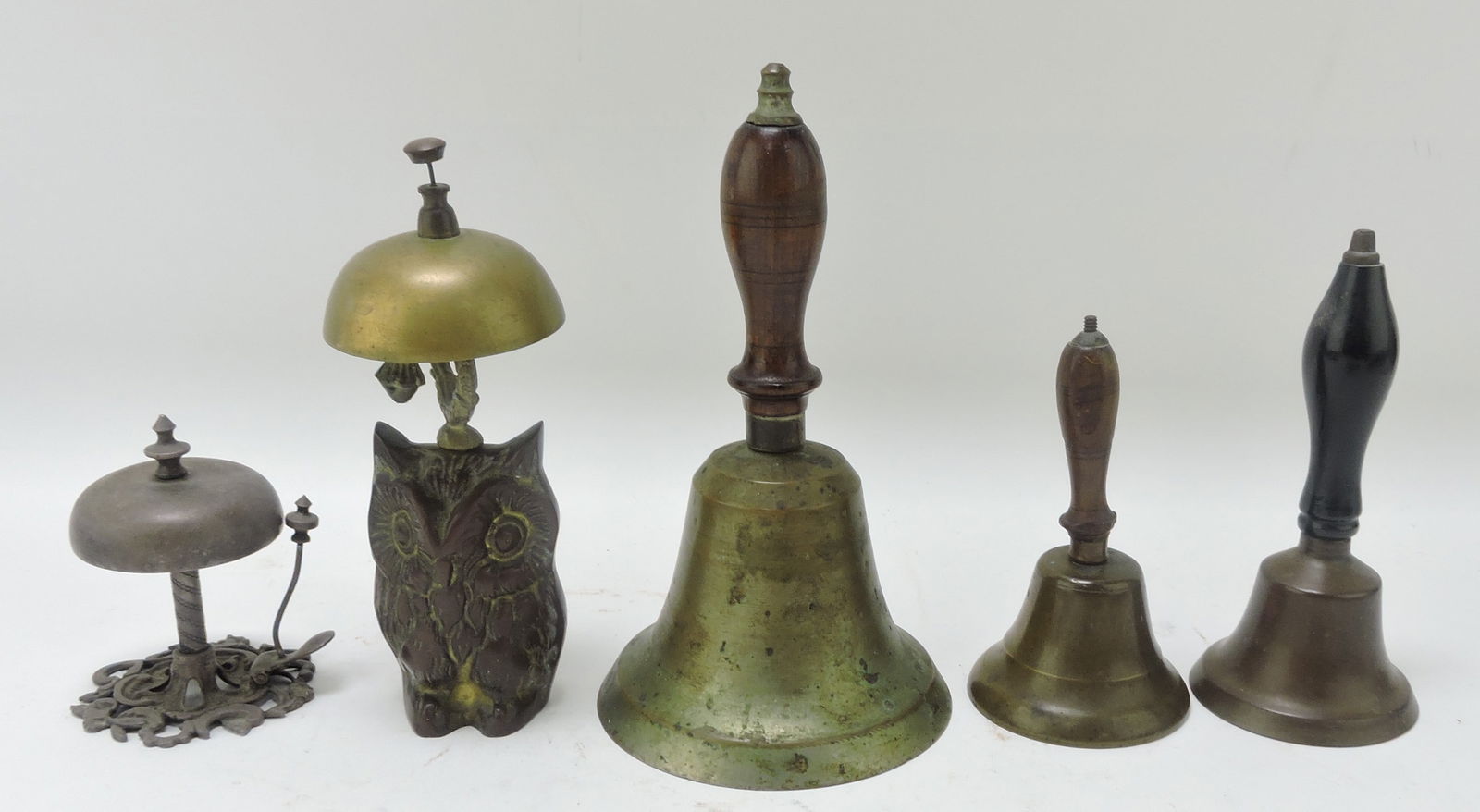 Lot of 2 call bells and 3 brass hand bells (1 of 1)