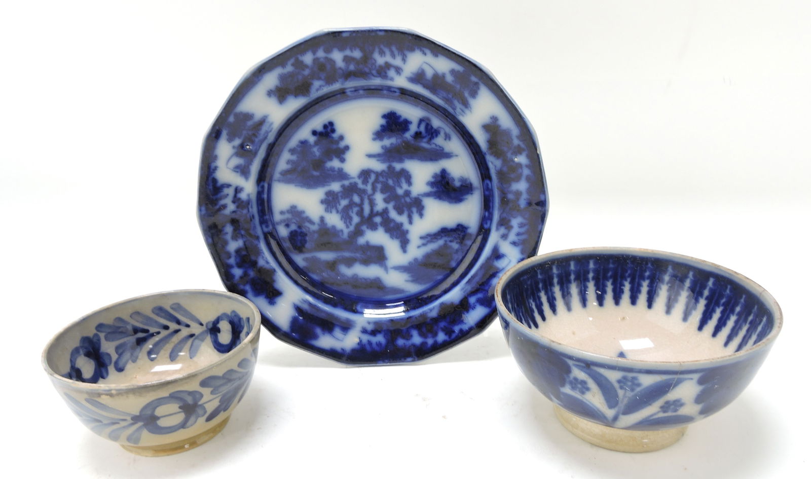 Flow blue lot of 2 waste bowls and plate, (1 of 1)