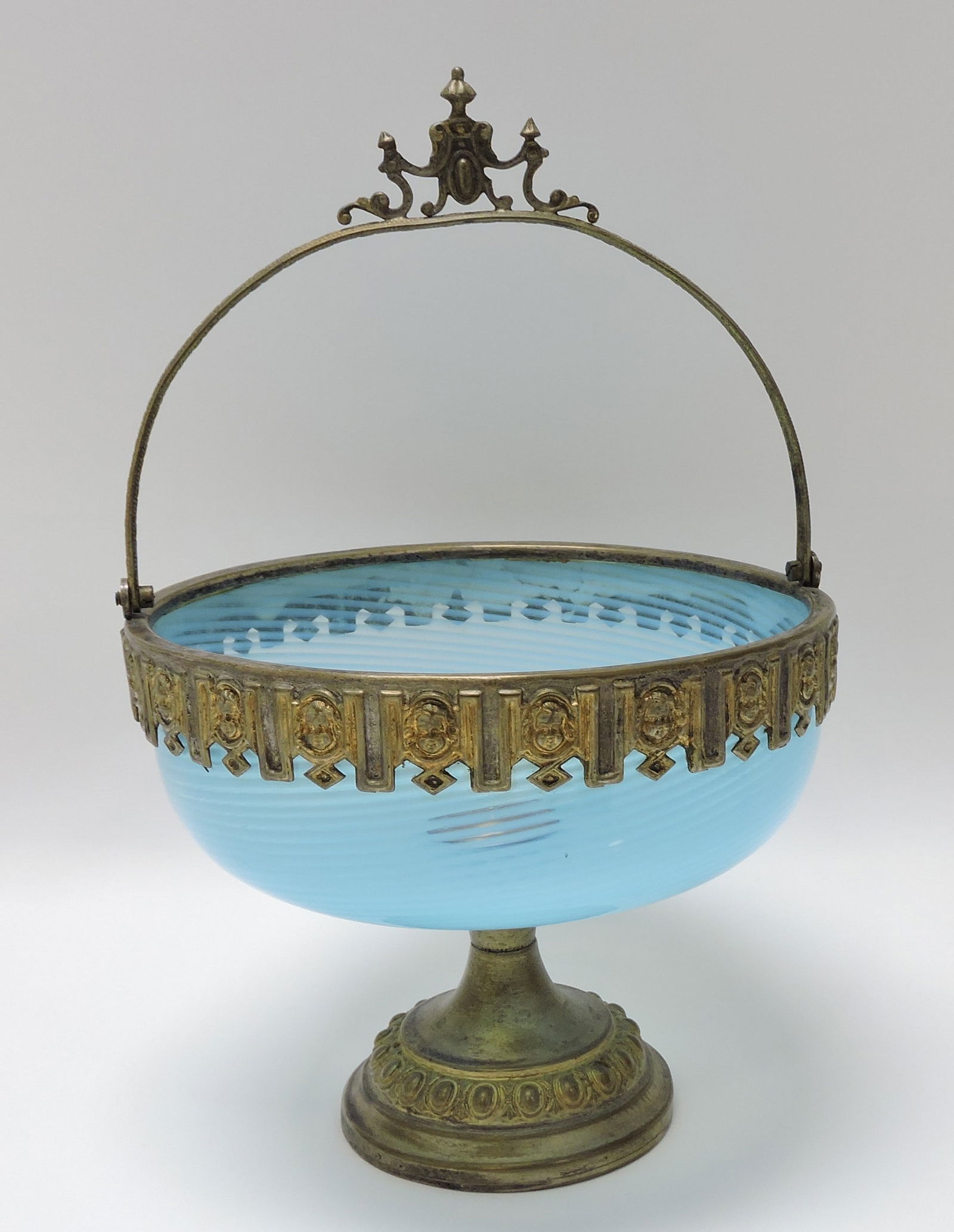 Blue opalescent swirl bride's basket, (1 of 1)