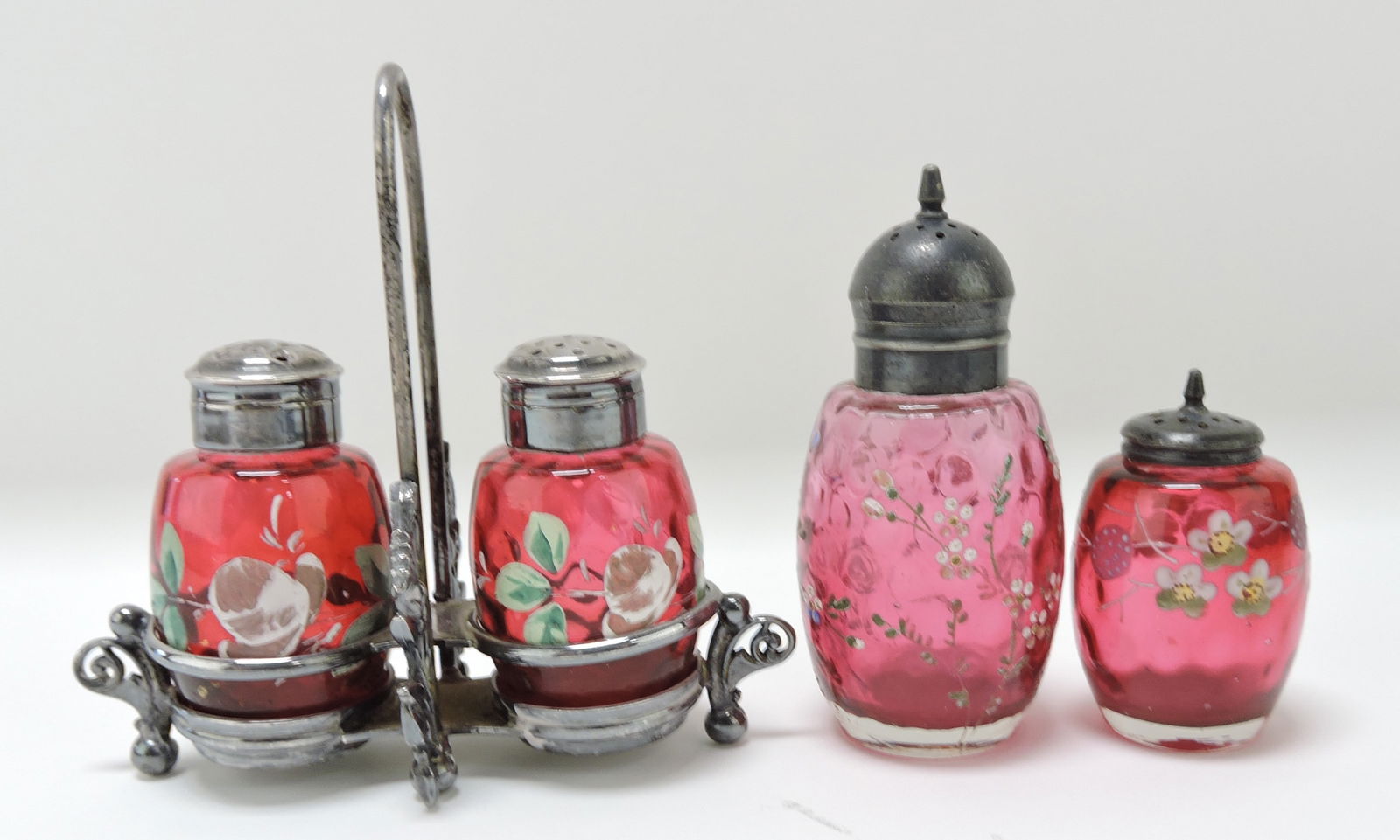 Cranberry enameled lot of 4 shakers (1 of 1)