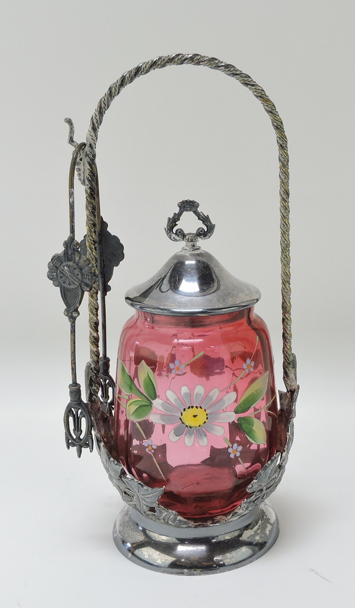Cranberry floral enamel pickle castor (1 of 1)