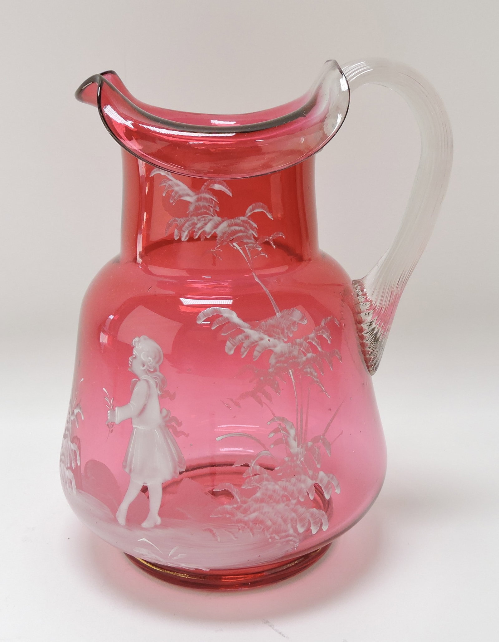 Mary Gregory cranberry Victorian: pitcher, 9"