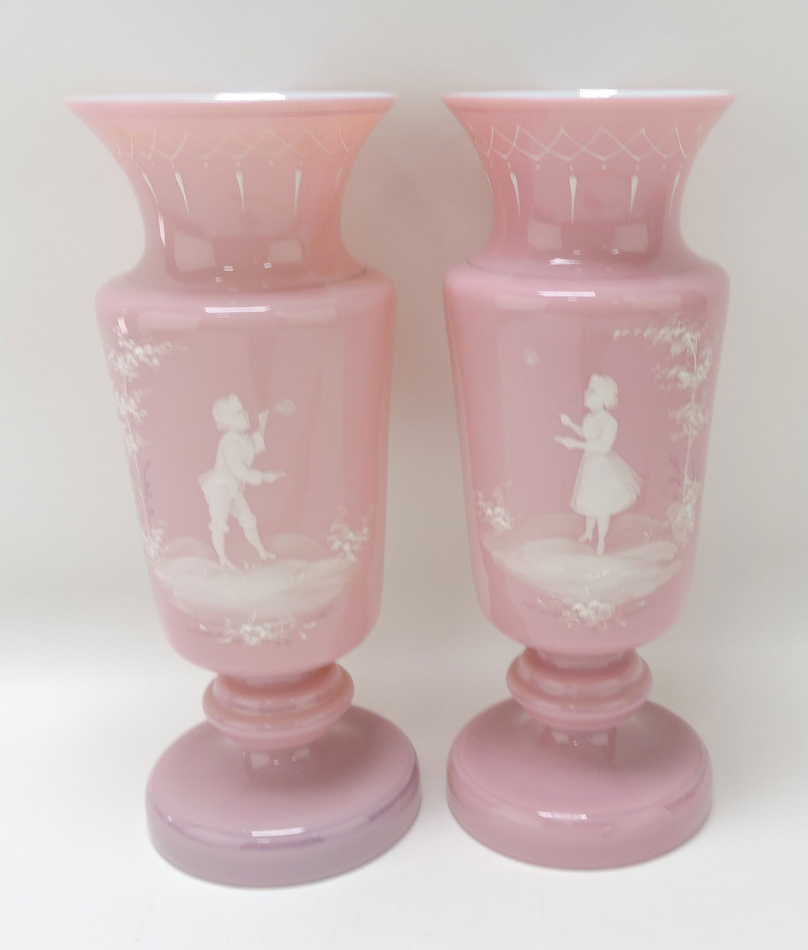 Pair of pink cased glass Mary Gregory (1 of 1)