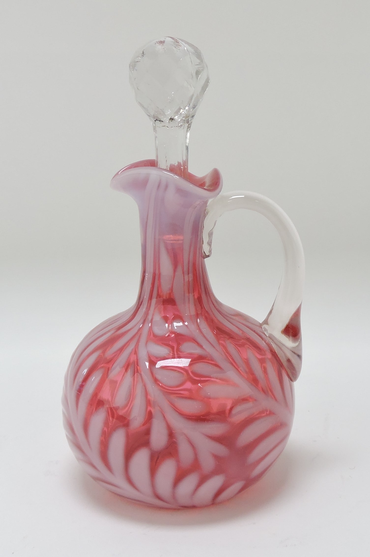 Cranberry opalescent fern cruet, 6 1/2" (1 of 1)