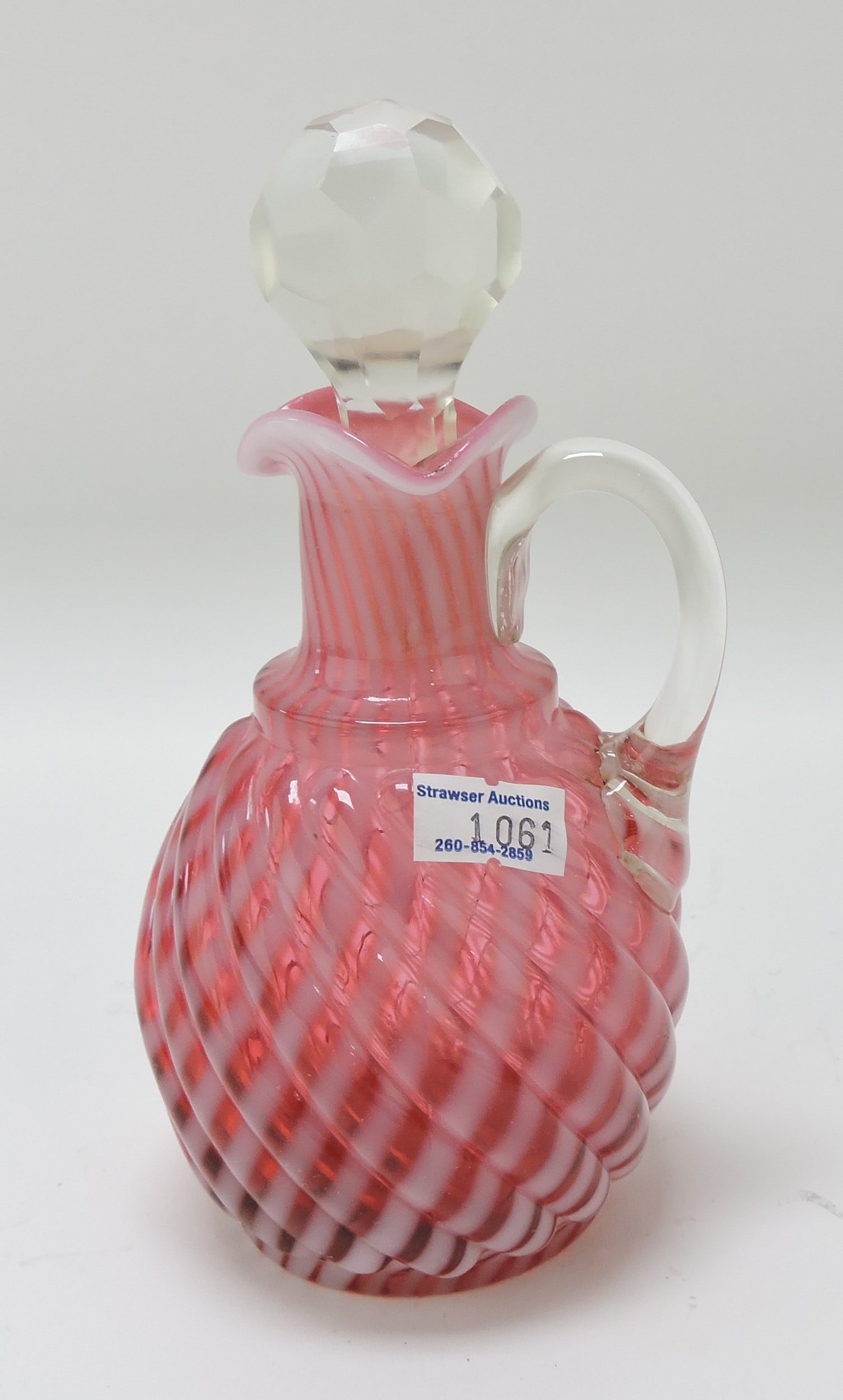 Cranberry reverse swirl cruet 6 1/4": .