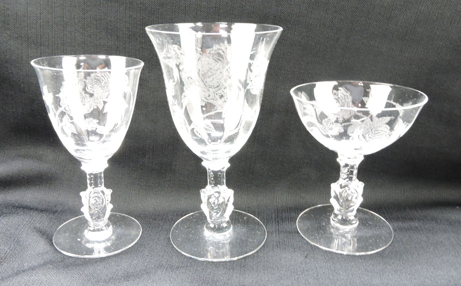 Heisey Rose lot of stemware: 8 water,: 10 wine, 2 champagne