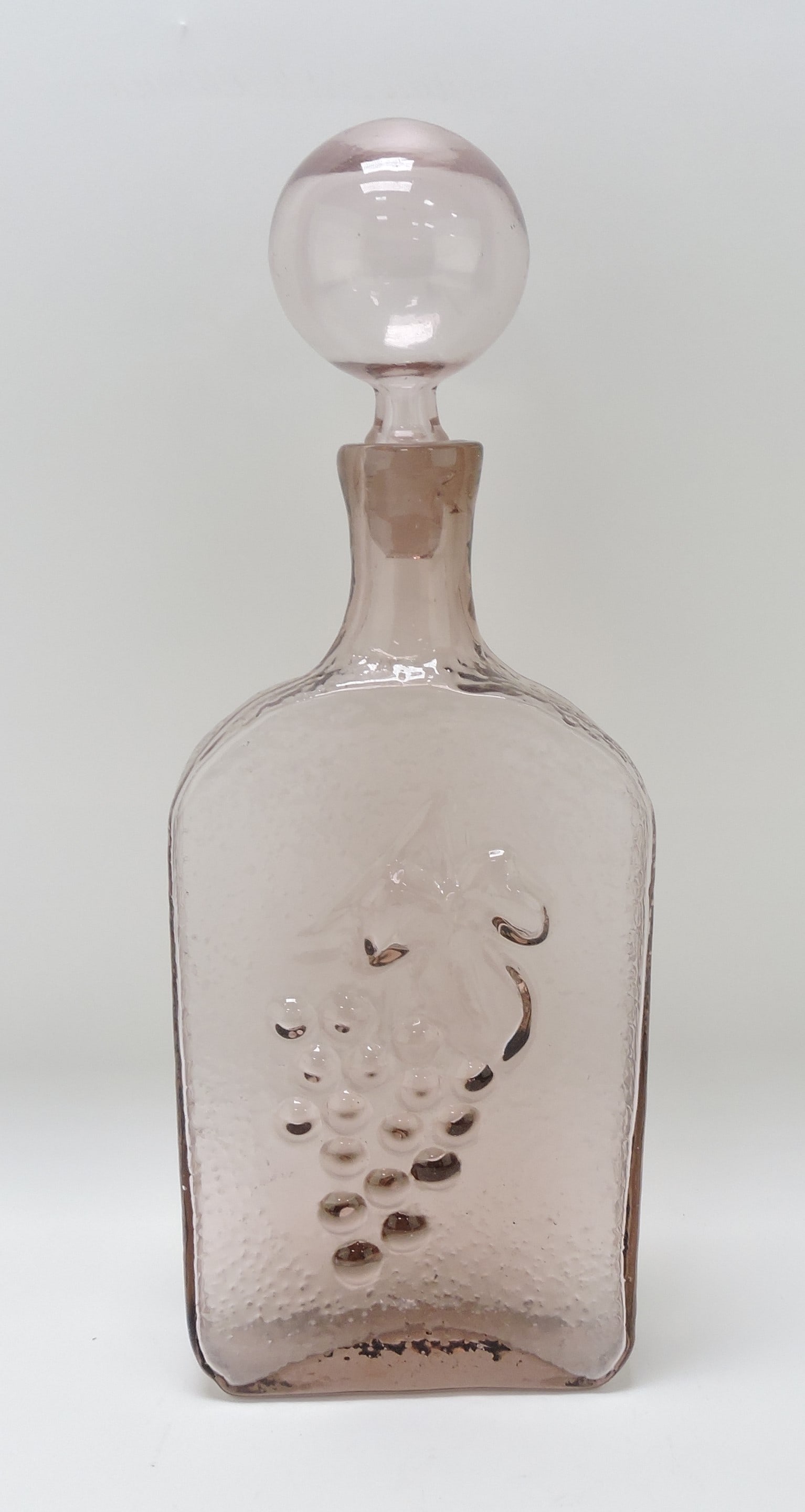 Blenko 15" wine decanter with: embossed grapes