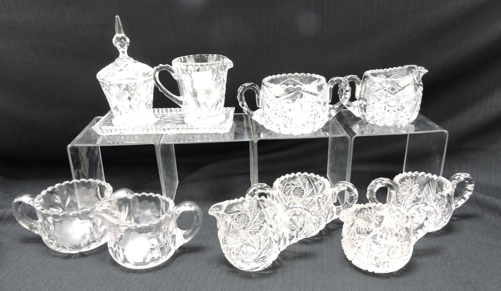 Cut glass lot of 5 pairs of cream &: sugars
