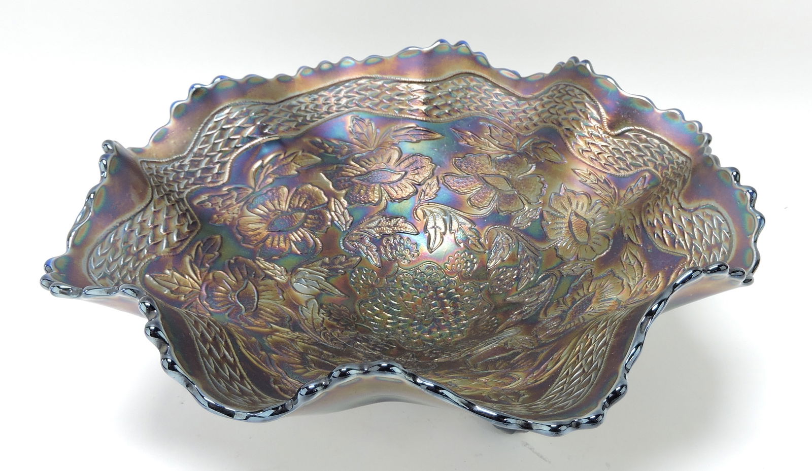 Fenton cobalt carnival glass two flowers (1 of 1)