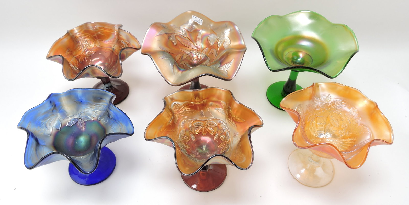 Carnival glass lot of 6 jelly comports: .