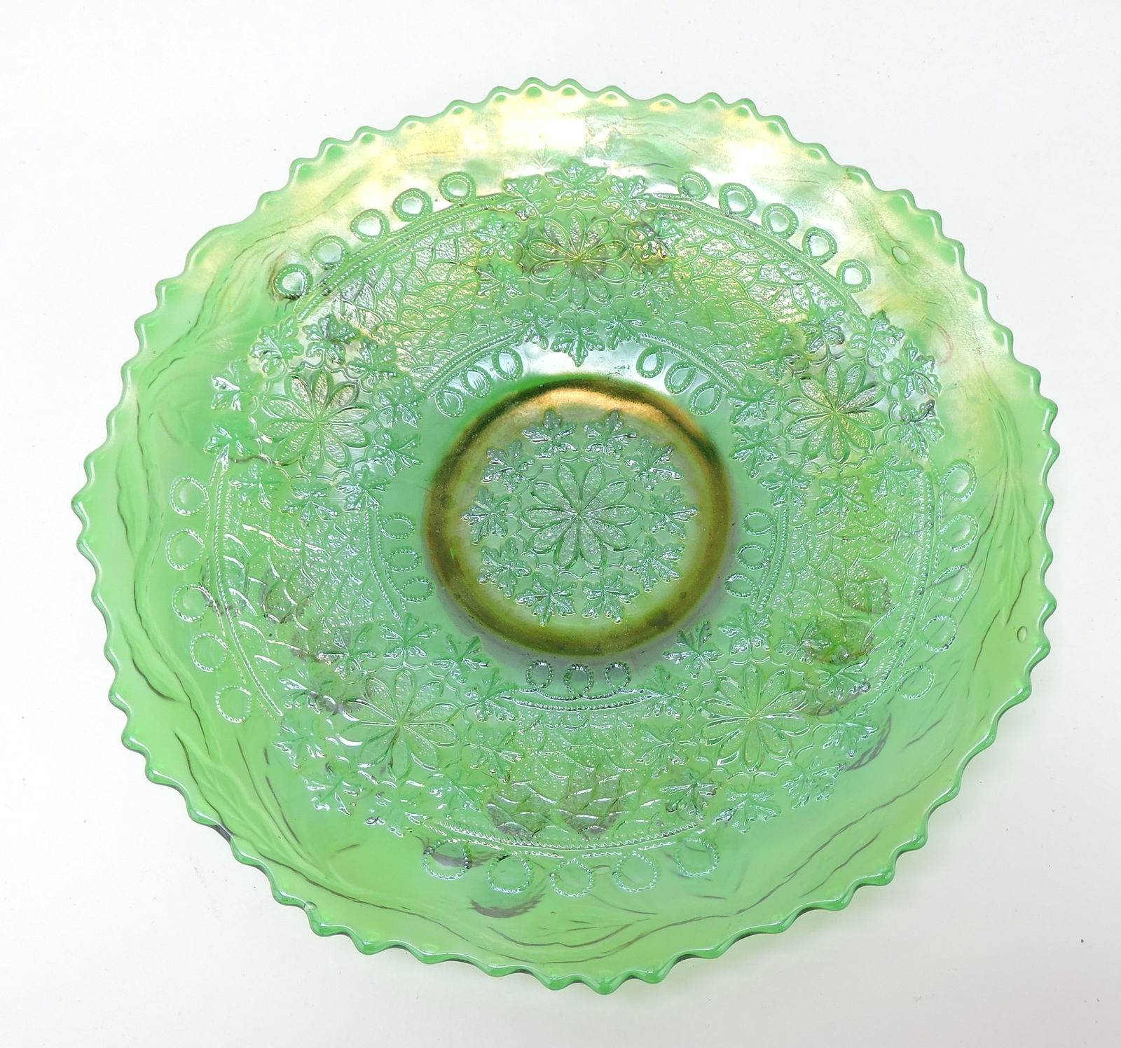 Green carnival glass plate, 9" (1 of 1)