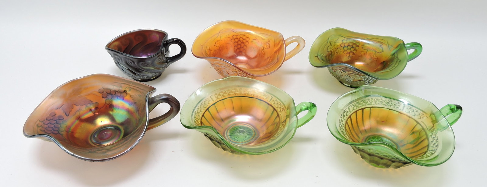 Carnival glass lot of 6 cups made into: nappies