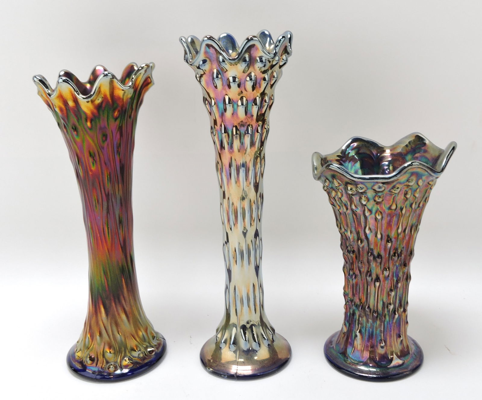 Blue carnival glass lot of 3 vases, (1 of 1)