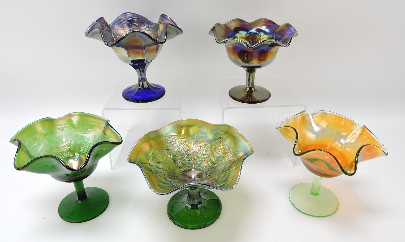 Carnival glass lot of 5 jelly comports: .