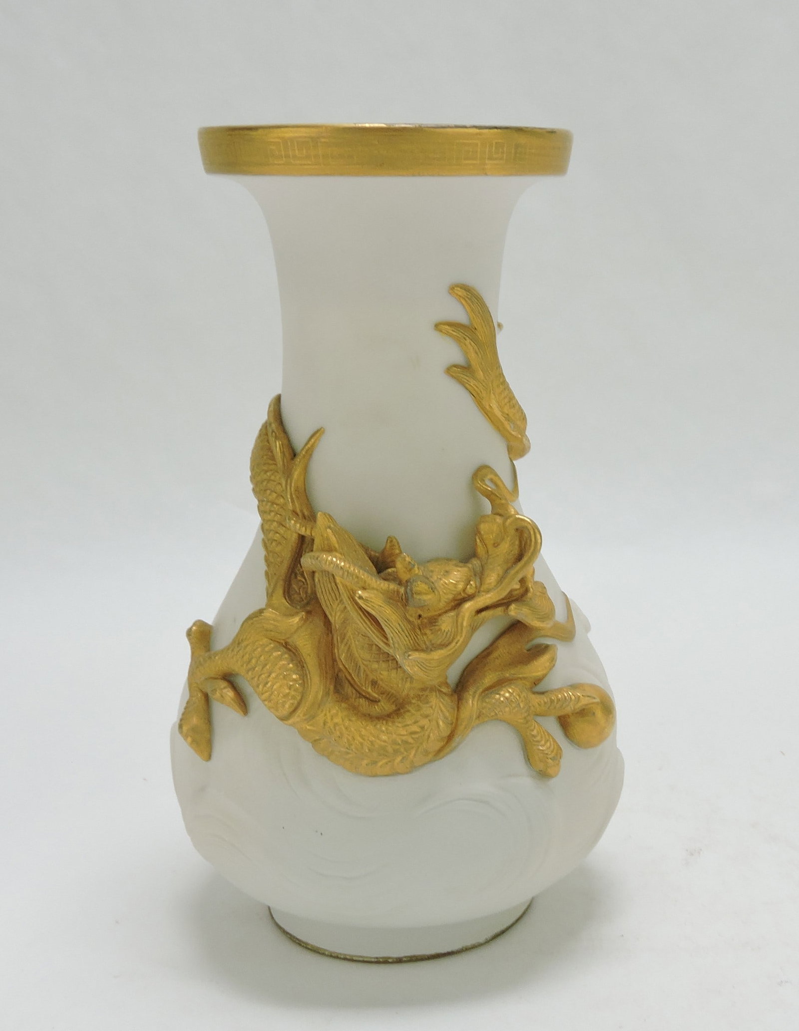 Rare Copeland Parian Vase c.1860,: designed for the Art Union, the body with a large entwined 22ct gilded dragon and top edge. 7". Provenance: Nick Boston Antiques. Catalogued and curated by Nicolaus Boston.