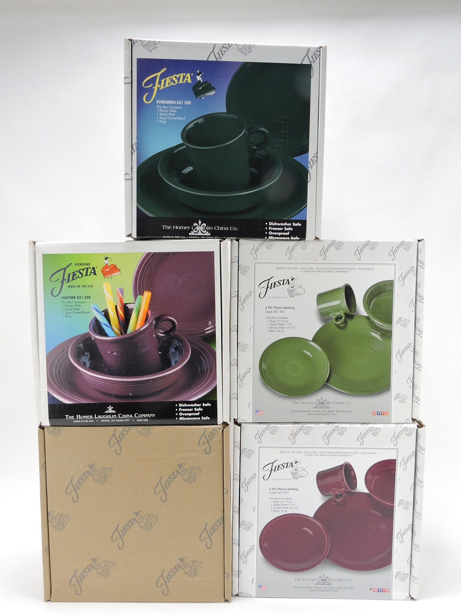 Fiesta Post 86 lot of 5 - 4 pc place settings: evergreen, heather, sage, jade, claret