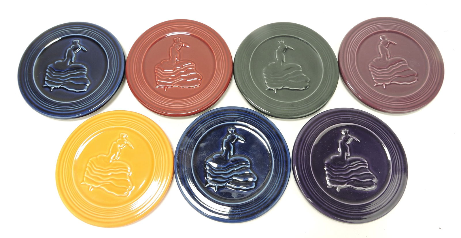 Fiesta Post 86 lot of 7 dancing girl trivets (1 of 1)