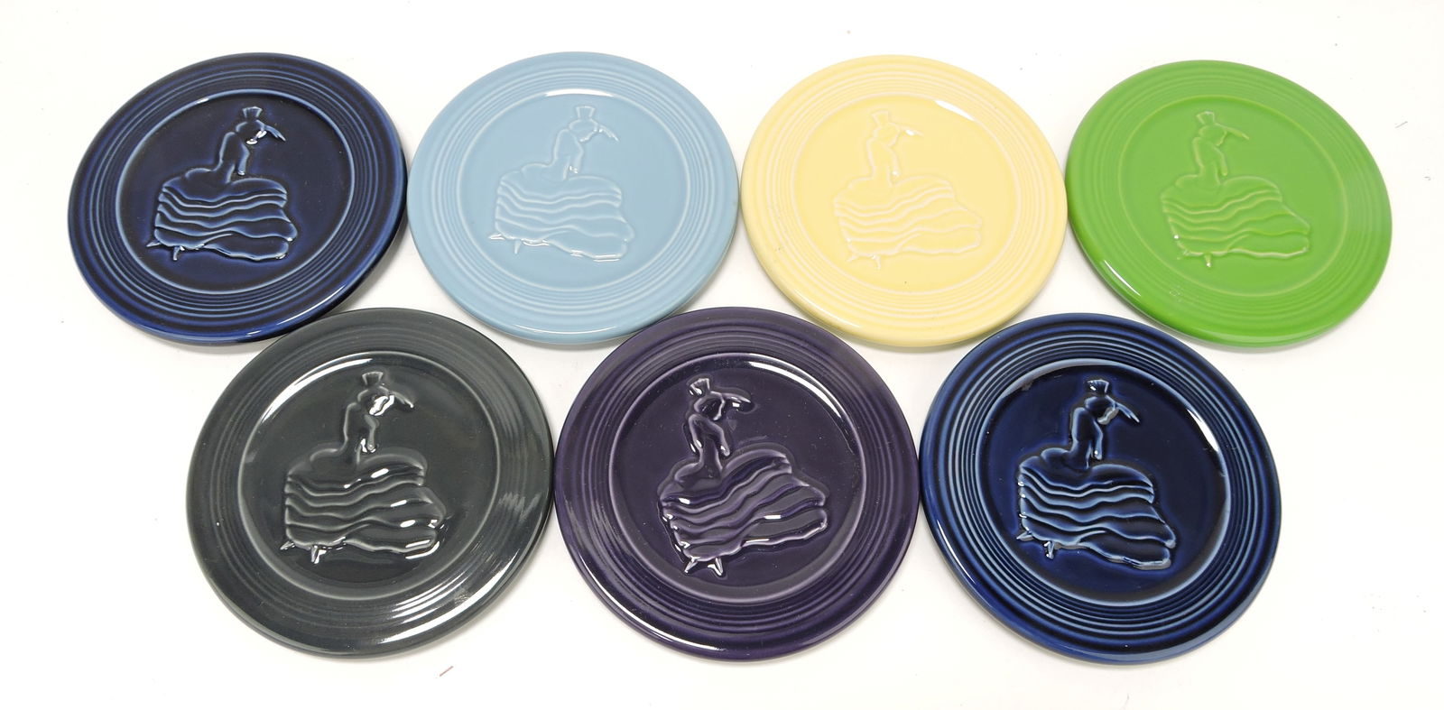 Fiesta Post 86 lot of 7 dancing girl trivets: .