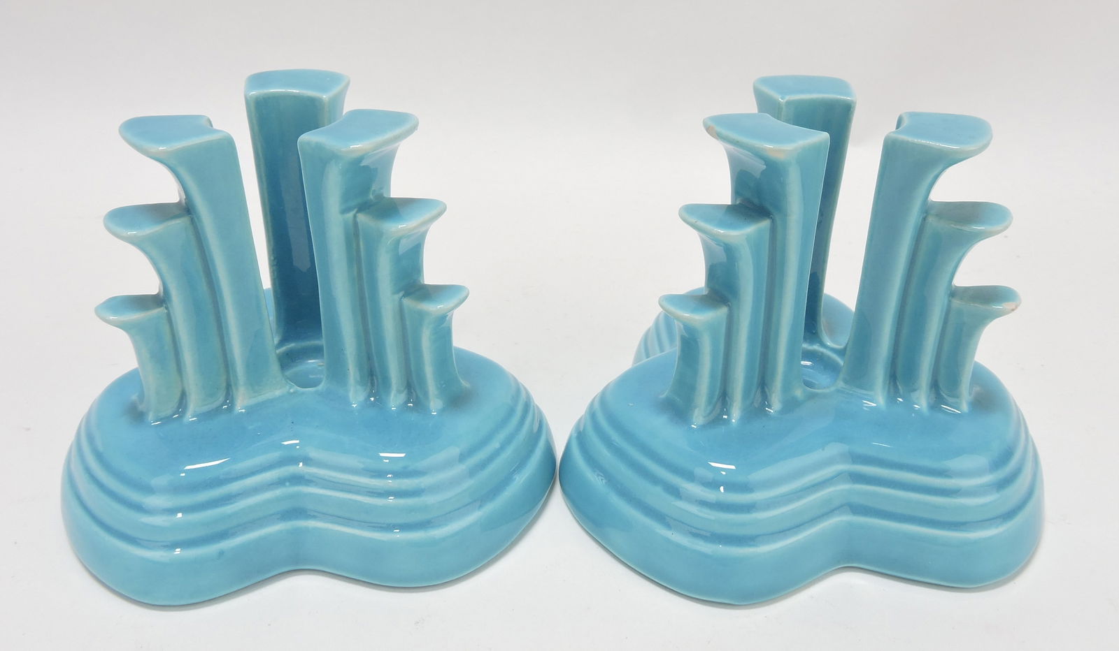 Fiesta pair tripod candle holders,: turquoise, nick to one