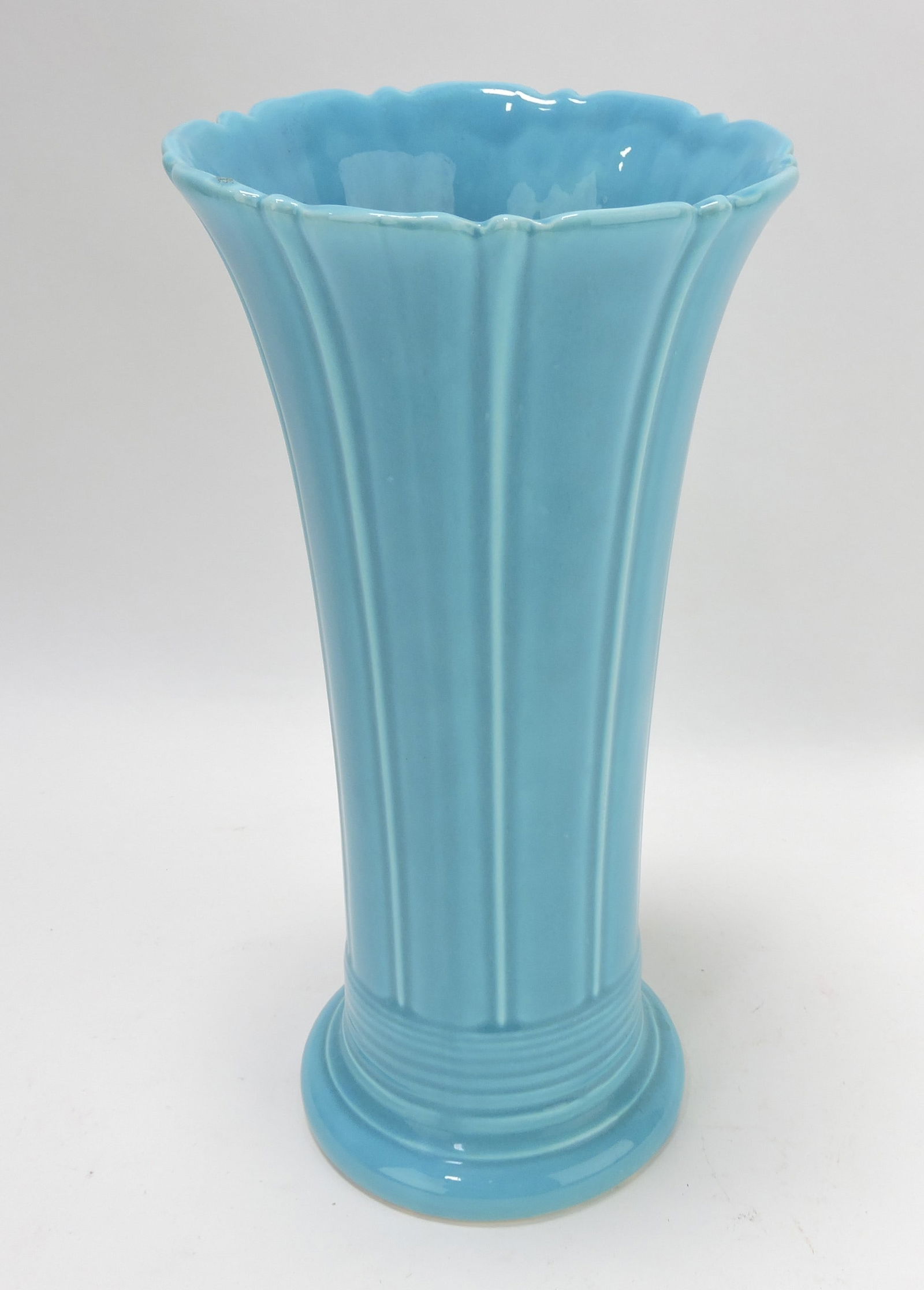 Fiesta 12" flower vase, turquoise, kiln burr (1 of 2)