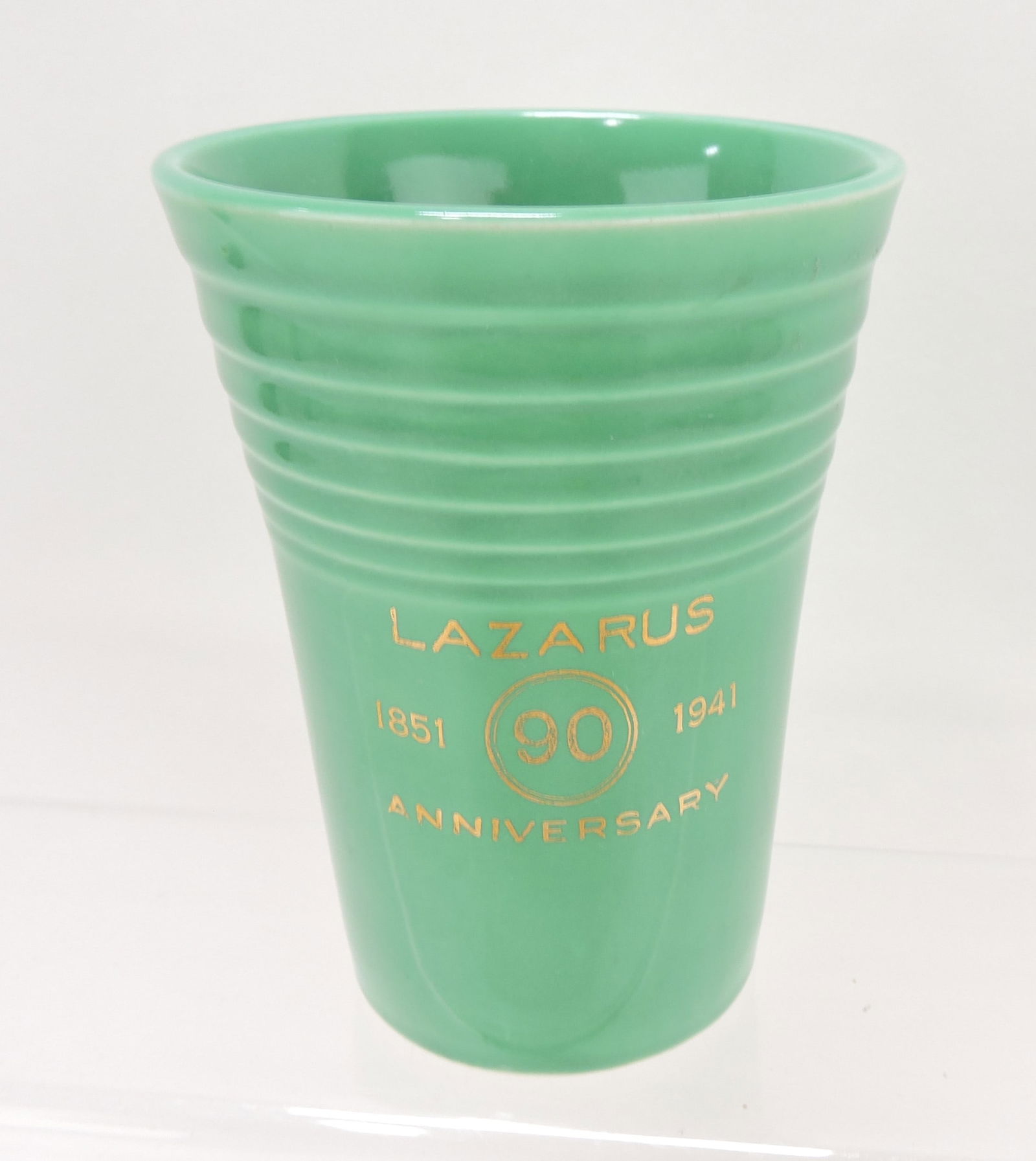 Fiesta water tumbler, green, Lazarus: 90th Anniversary