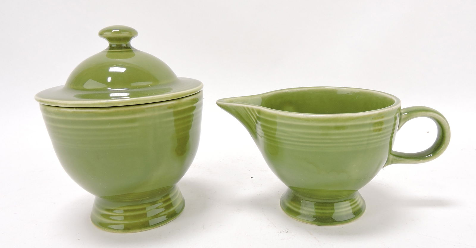Fiesta Ironstone cream & sugar,: turf green
