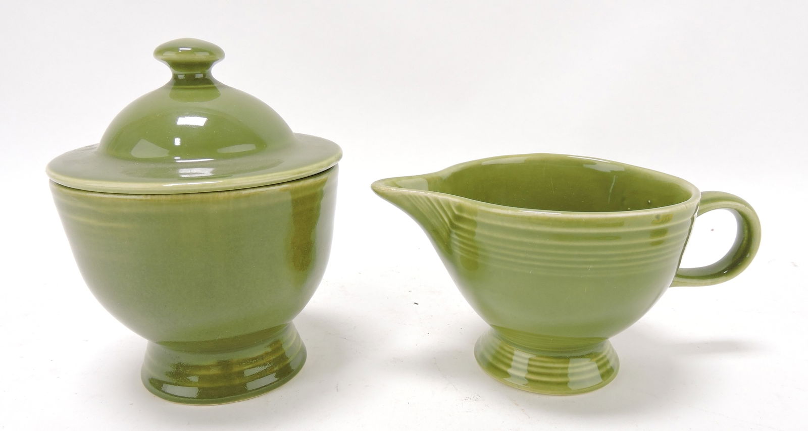 Fiesta Ironstone cream & sugar,: turf green