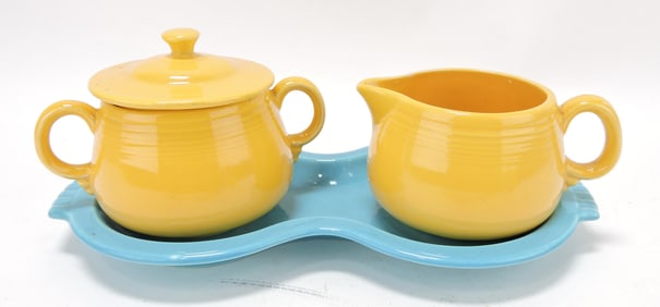 Fiesta cream, sugar, & tray set, yellow