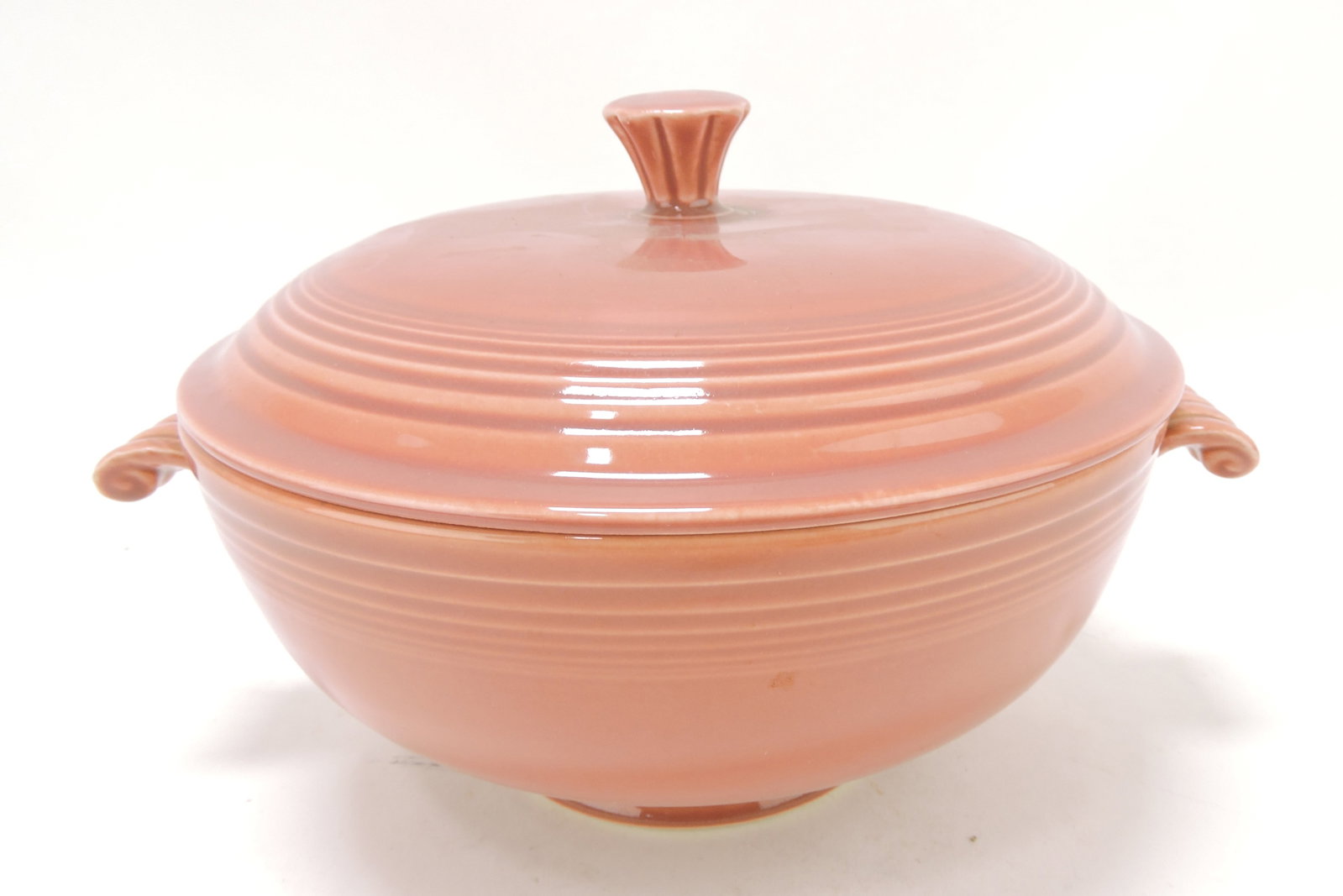 Fiesta casserole, rose, minor nick to: base handle