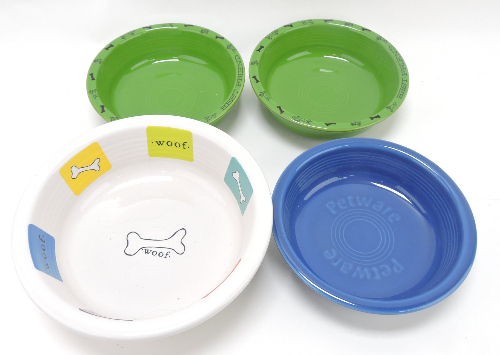 Fiesta Post 86 lot of 4 dog bowls,: 1 - 8 1/2", 3 - 7"