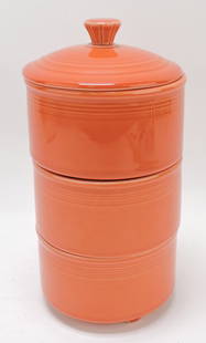 RARE RARE RARE Fiesta Post 86: prototype 4 pc stacking set, persimmon, designed by Jonathan Perry, never produced (NOP), 9 1/2"h, 4 3/4"d
