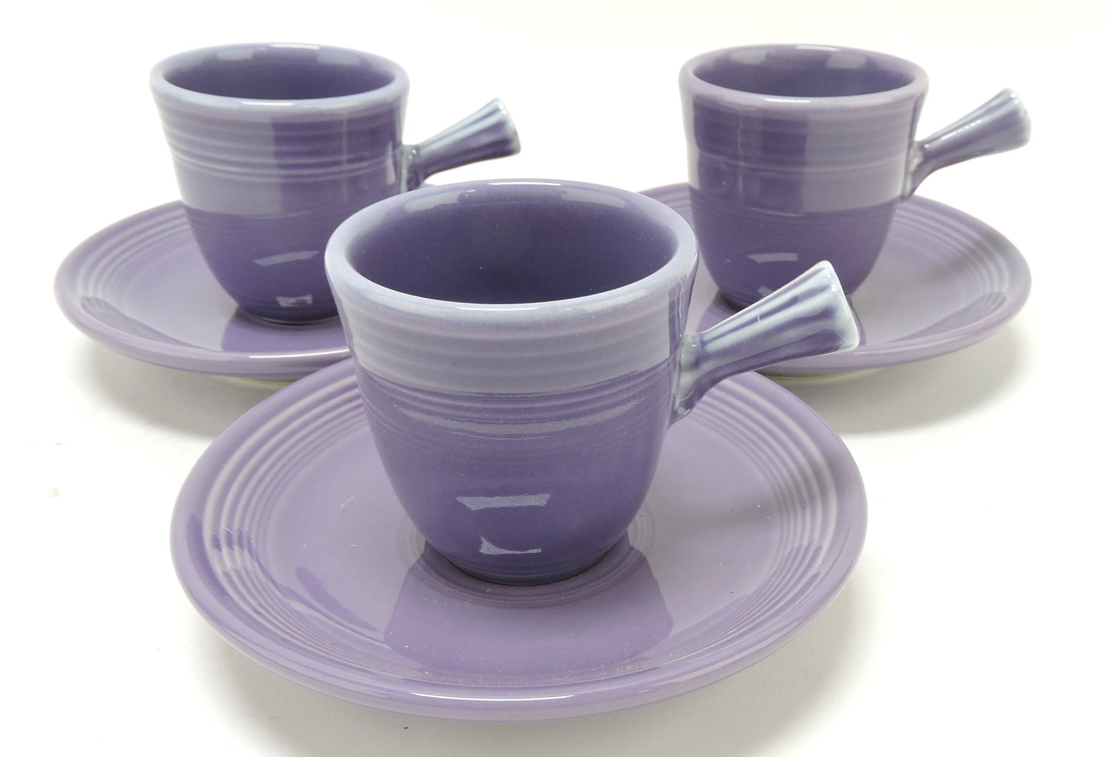 Fiesta Post 86 lot of 3 AD cups & saucers,: lilac