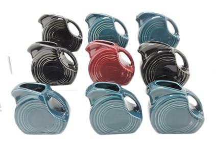 Fiesta Post 86 lot of 9 mini disc pitchers,